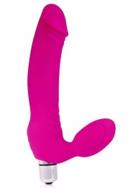 Розовый силиконовый безремневой страпон с вибрацией - Bior toys - купить с доставкой в Тюмени