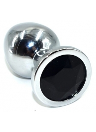 Серебристая анальная пробка из нержавеющей стали с черным кристаллом - 8,5 см. - Kanikule - купить с доставкой в Тюмени