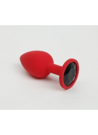 Красная анальная пробка с черным стразом - 7,6 см. - 4sexdreaM - купить с доставкой в Тюмени