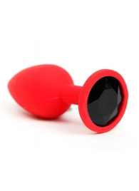 Красная анальная пробка с черным стразом - 7,6 см. - 4sexdreaM - купить с доставкой в Тюмени