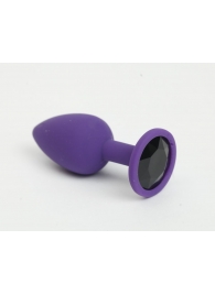 Фиолетовая анальная пробка с черным стразом - 7,6 см. - 4sexdreaM - купить с доставкой в Тюмени