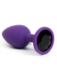 Фиолетовая анальная пробка с черным стразом - 7,6 см. - 4sexdreaM - купить с доставкой в Тюмени