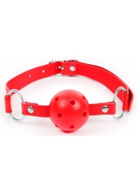 Красный кляп-шарик на регулируемом ремешке с кольцами - Notabu - купить с доставкой в Тюмени
