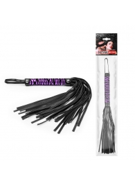Черная многохвостовая плеть с круглой фиолетовой ручкой-зеброй - 39 см. - Notabu - купить с доставкой в Тюмени