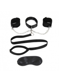 Чёрный ошейник с наручниками и поводком Collar Cuffs   Leash Set - Lux Fetish - купить с доставкой в Тюмени