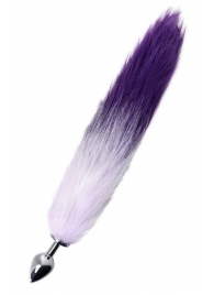 Серебристая металлическая анальная втулка с фиолетово-белым хвостом - размер S - ToyFa - купить с доставкой в Тюмени
