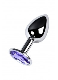 Серебристая конусовидная анальная пробка с фиолетовым кристаллом - 7 см. - ToyFa - купить с доставкой в Тюмени