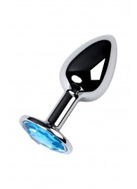 Серебристая конусовидная анальная пробка с голубым кристаллом - 7 см. - ToyFa - купить с доставкой в Тюмени