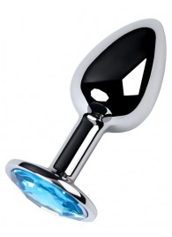 Серебристая конусовидная анальная пробка с голубым кристаллом - 7 см. - ToyFa - купить с доставкой в Тюмени