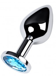 Серебристая конусовидная анальная пробка с голубым кристаллом - 8 см. - ToyFa - купить с доставкой в Тюмени