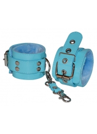 Голубые лаковые наручники с меховой отделкой - Sitabella - купить с доставкой в Тюмени