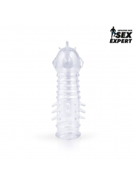 Закрытая прозрачная насадка на пенис с выпуклостями и шипиками - 13,5 см. - Sex Expert - в Тюмени купить с доставкой