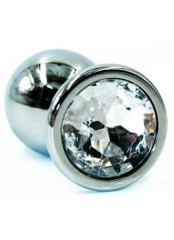 Серебристая коническая анальная втулка с прозрачным кристаллом - 8 см. - Kanikule - купить с доставкой в Тюмени