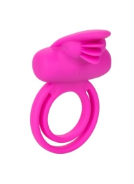 Ярко-розовое эрекционное кольцо Silicone Rechargeable Dual Clit Flicker - California Exotic Novelties - в Тюмени купить с доставкой