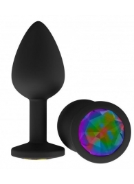 Чёрная анальная втулка с разноцветным кристаллом - 7,3 см. - Джага-Джага - купить с доставкой в Тюмени