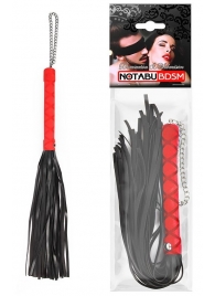 Черная многохвостая плеть-флоггер с красной ручкой - 40 см. - Notabu - купить с доставкой в Тюмени