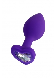 Фиолетовая анальная втулка Diamond Heart с прозрачным кристаллом - 7 см. - ToyFa - купить с доставкой в Тюмени