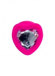 Розовая анальная втулка Diamond Heart с прозрачным кристаллом - 9,5 см. - ToyFa - купить с доставкой в Тюмени