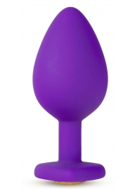 Фиолетовая анальная пробка Bling Plug Large с золотистым стразом - 9,5 см. - Blush Novelties - купить с доставкой в Тюмени