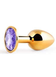 Золотистая анальная пробка с фиолетовым стразом - 7,2 см. - Anal Jewelry Plug - купить с доставкой в Тюмени
