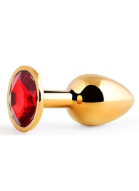 Золотистая анальная пробка с красным стразом - 7,2 см. - Anal Jewelry Plug - купить с доставкой в Тюмени