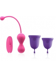 Подарочный набор: розовый тренажер Кегеля MAGIC KEGEL MASTER 2 и фиолетовые менструальные чаши - Magic Motion