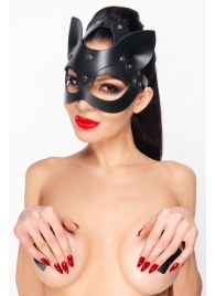 Черная кожаная маска  Кошка  с ушками - Джага-Джага - купить с доставкой в Тюмени
