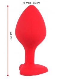 Красная силиконовая анальная пробка с черным стразом-сердечком - 7,9 см. - Orion - купить с доставкой в Тюмени