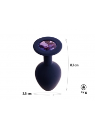 Черничная анальная пробка с фиолетовым кристаллом Gamma M - 8,1 см. - Le Frivole - купить с доставкой в Тюмени