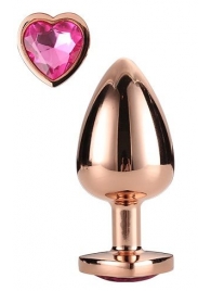 Золотистая анальная втулка с кристаллом-сердечком розового цвета - 7,1 см. - Dream Toys - купить с доставкой в Тюмени