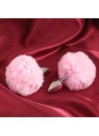 Серебристая анальная втулка с розовым хвостиком - Сима-Ленд - купить с доставкой в Тюмени