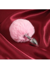 Серебристая анальная втулка с розовым хвостиком - Сима-Ленд - купить с доставкой в Тюмени