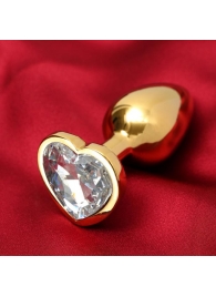 Золотистая анальная пробка с прозрачным кристаллом в форме сердца - Сима-Ленд - купить с доставкой в Тюмени