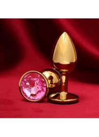 Золотистая анальная пробка с розовым кристаллом - Сима-Ленд - купить с доставкой в Тюмени