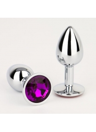 Серебристая анальная втулочка с фиолетовым кристаллом - 7 см. - Сима-Ленд - купить с доставкой в Тюмени