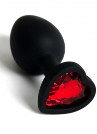 Черная анальная силиконовая пробка с красным стразом-сердцем - 7,5 см. - 4sexdreaM - купить с доставкой в Тюмени