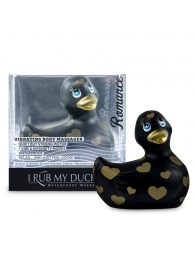 Черный вибратор-уточка I Rub My Duckie 2.0 Romance с золотистым принтом - Big Teaze Toys - купить с доставкой в Тюмени