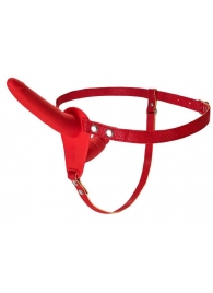 Красный страпон на ремнях с вагинальной пробкой - 15 см. - ToyFa - купить с доставкой в Тюмени