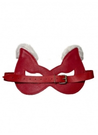 Красная маска из натуральной кожи с белым мехом на ушках - БДСМ Арсенал - купить с доставкой в Тюмени