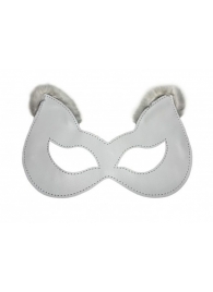 Белая маска из натуральной кожи с мехом на ушках - БДСМ Арсенал - купить с доставкой в Тюмени