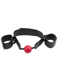 Кляп-наручники с красным шариком Breathable Ball Gag Restraint - Pipedream - купить с доставкой в Тюмени