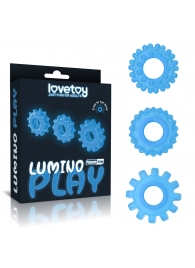 Набор из 3 голубых, светящихся в темноте эрекционных колец Lumino Play - Lovetoy - в Тюмени купить с доставкой