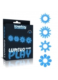 Набор из 4 голубых, светящихся в темноте эрекционных колец Lumino Play - Lovetoy - в Тюмени купить с доставкой