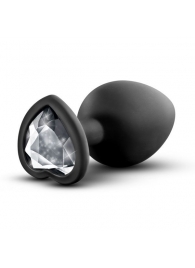 Черная анальная втулка с прозрачным кристаллом в виде сердечка Bling Plug Small - 7,6 см. - Blush Novelties
