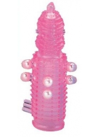 Розовая эластичная насадка на пенис с жемчужинами, точками и шипами Pearl Stimulator - 11,5 см. - Tonga - в Тюмени купить с доставкой