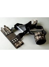 Чёрные наручники с хромированной трубкой для подвешивания - Подиум - купить с доставкой в Тюмени
