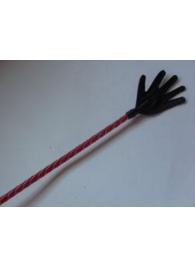 Длинный плетённый стек с наконечником-ладошкой и красной рукоятью - 85 см. - Подиум - купить с доставкой в Тюмени