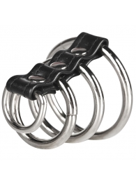 Хомут на пенис из трех металлических колец и кольца для привязи 3 RING GATES OF HELL - BlueLine - купить с доставкой в Тюмени