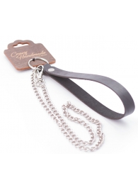 Серебристый металлический поводок с кожаной черной ручкой - 80 см. - Crazy Handmade - купить с доставкой в Тюмени