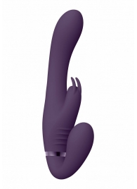 Фиолетовый безремневой вибрострапон Suki со стимулятором клитора - 22 см. - Shots Media BV - купить с доставкой в Тюмени